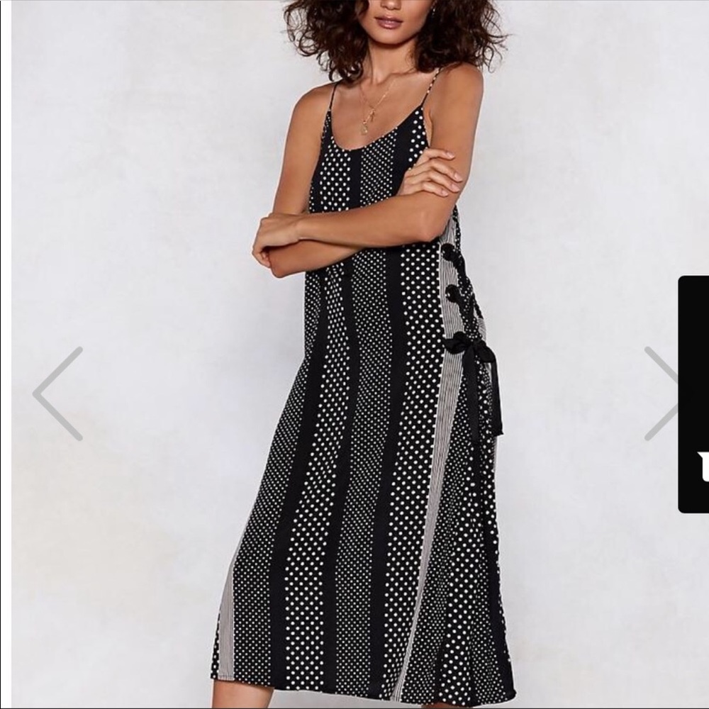 Nasty Gal mixed polka dot and stripes midi dress
